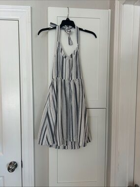 Roxy Striped Halter Mini Dress in White and Navy